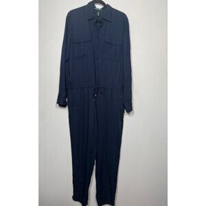 Lauren Ralph Lauren Utility Jumpsuit Navy Blue Sz 18 Drawstring Waist